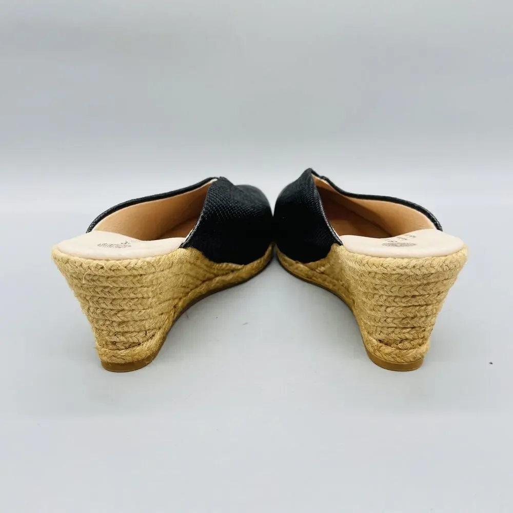 Eric Michael‎ Shoes Womens 8 Black Leather Espadrille Wedge Mule Heels Slip On